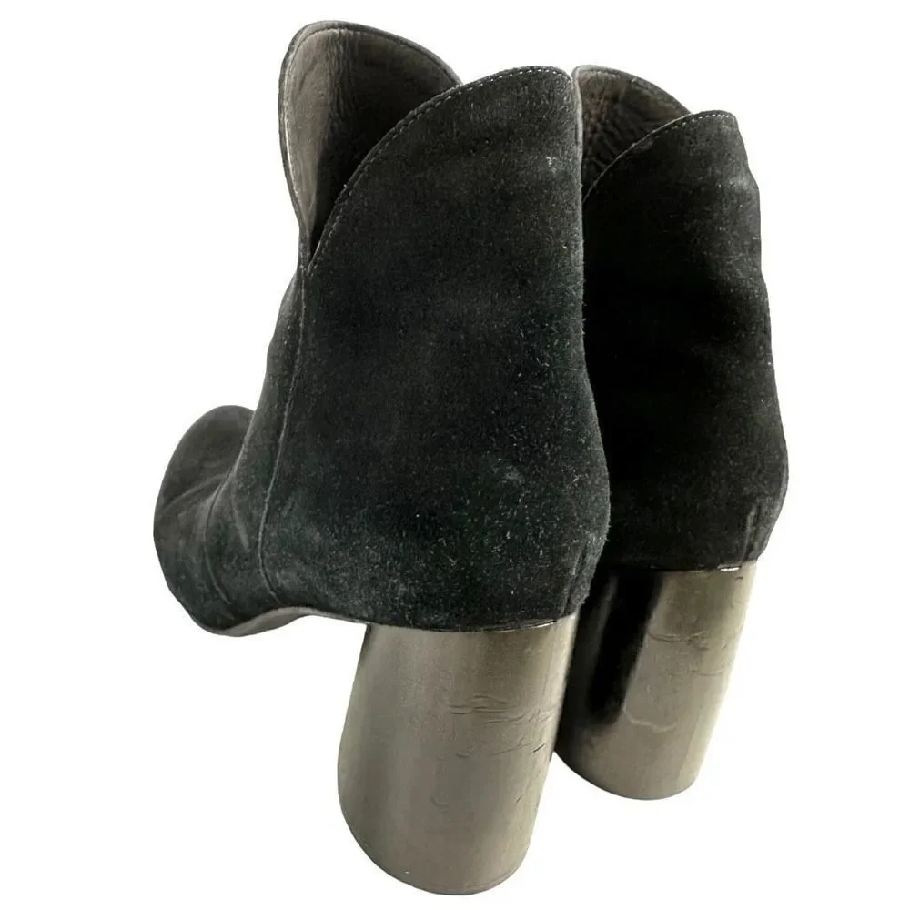 Calleen Cordero Black Suede Chunky Heel Ankle Boots , size 10